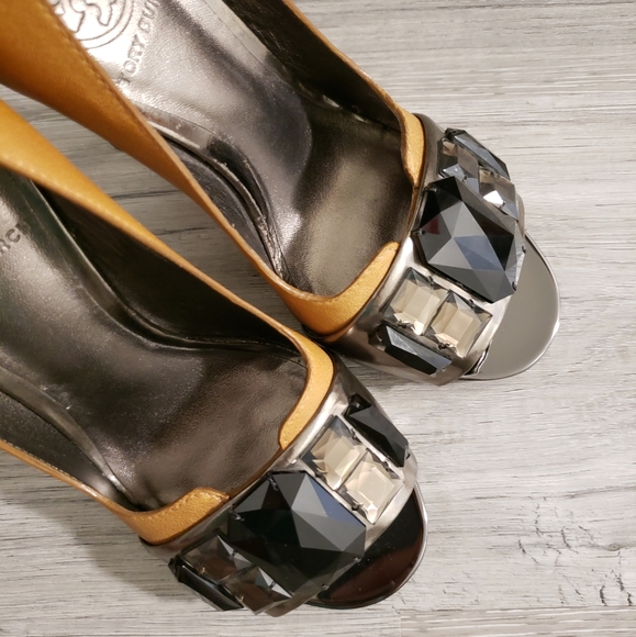 Tory Burch Embellished Peep-toe Brown Pumps size 5.5 - Picture 8 of 14